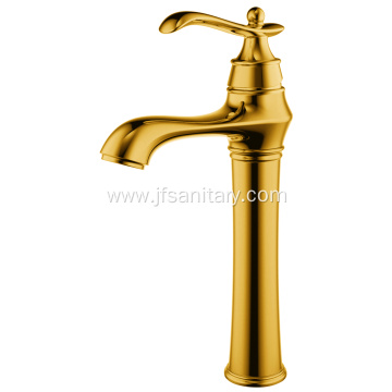 Gold Brass Single Lever Lavatory Faucet Tall